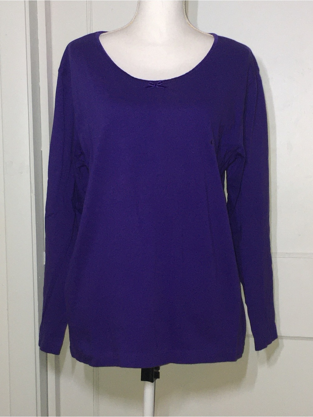 Purple Long-Sleeve Scoop Neck Velour Top